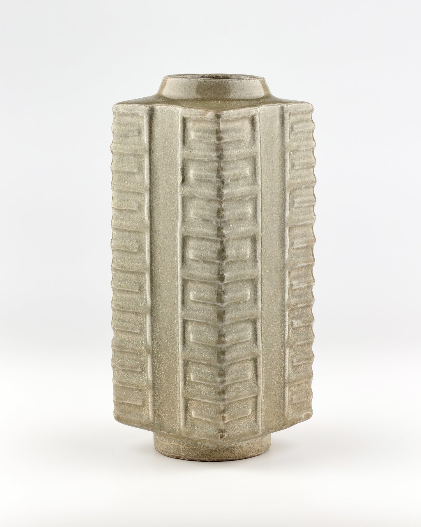 A Rare Yue Celadon Cong-Shaped Vase, Western Jin Dynasty(3-5th C)