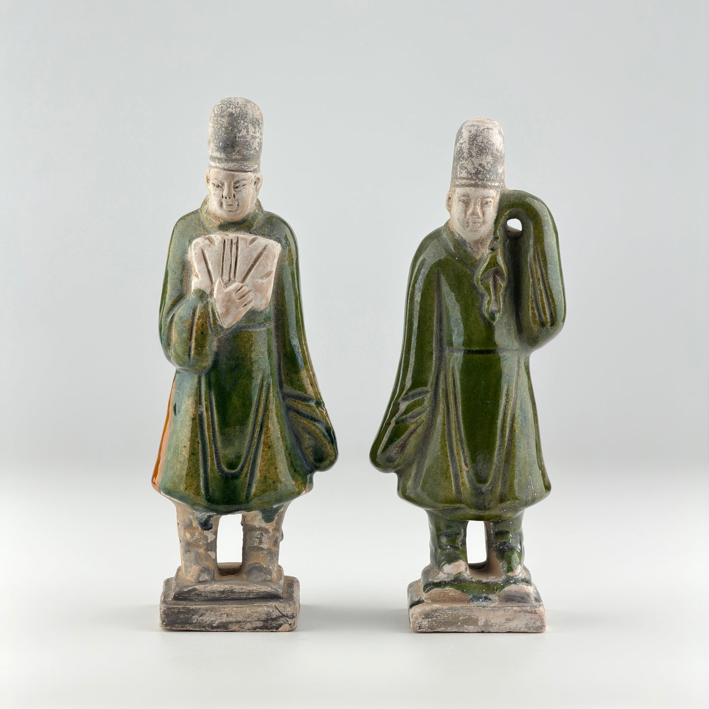 Two Green Glazed Court Figures, Ming Period