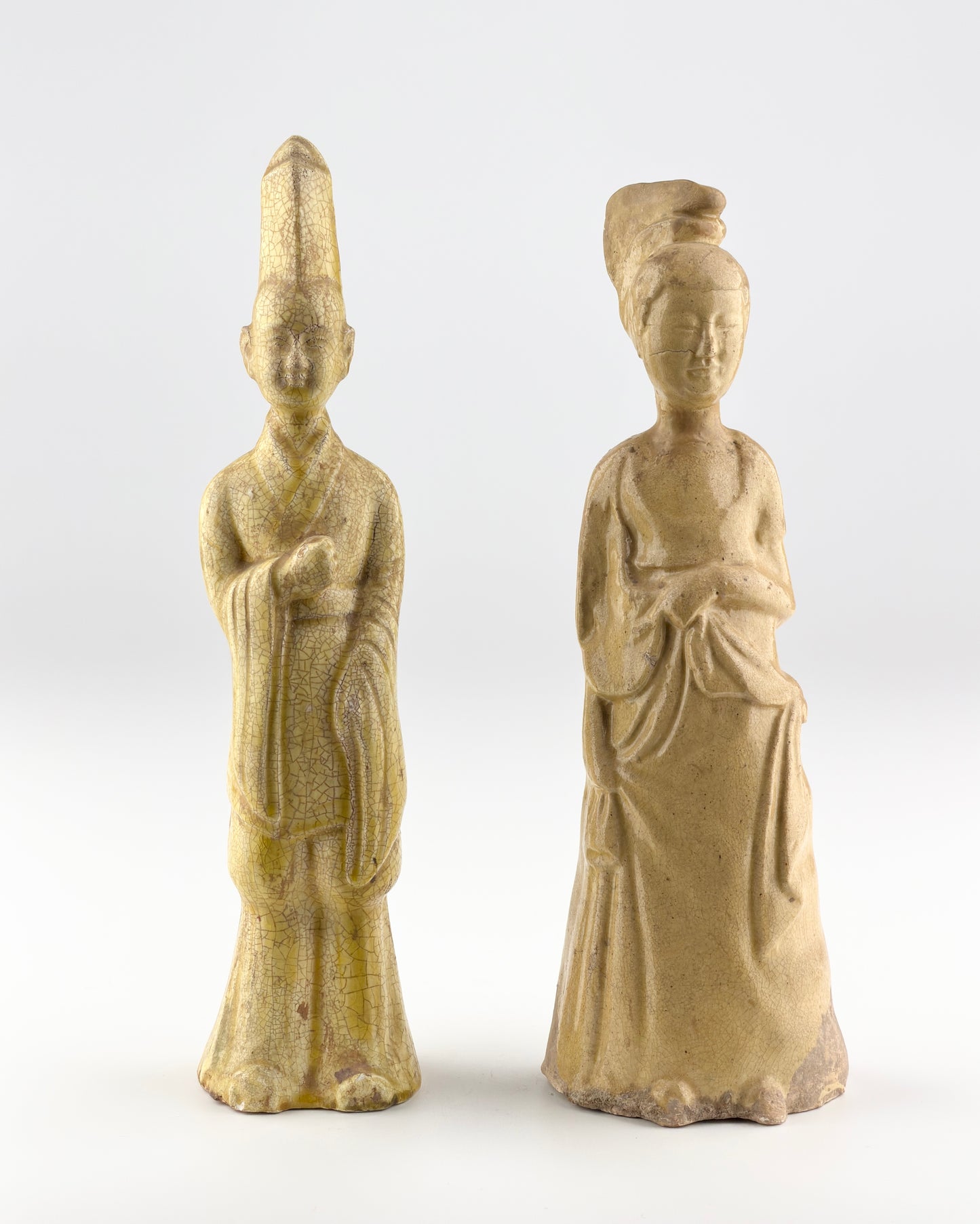 Two Straw-Glazed Pottery Figures of Court, Sui-Tang dynasty
