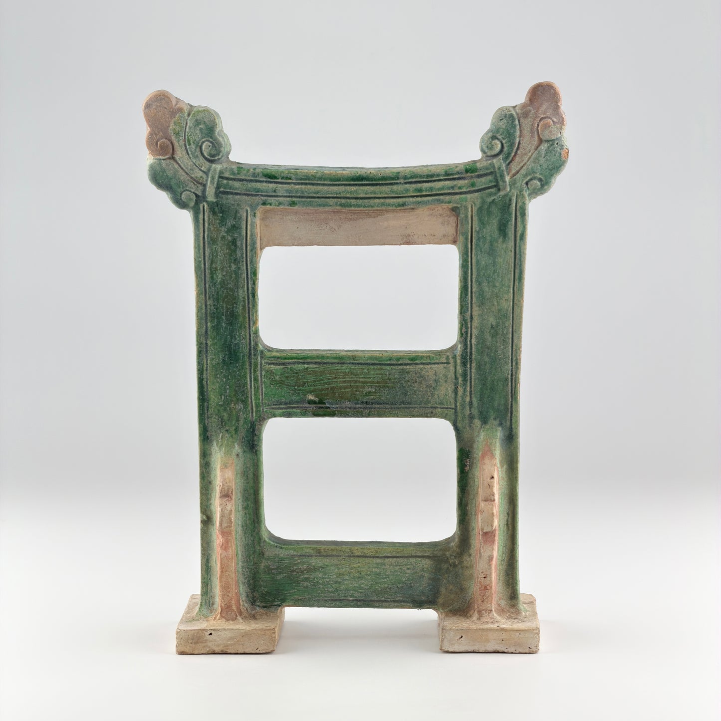 Green Glazed Standing Gate on Plinth with Finials, Ming Dynasty