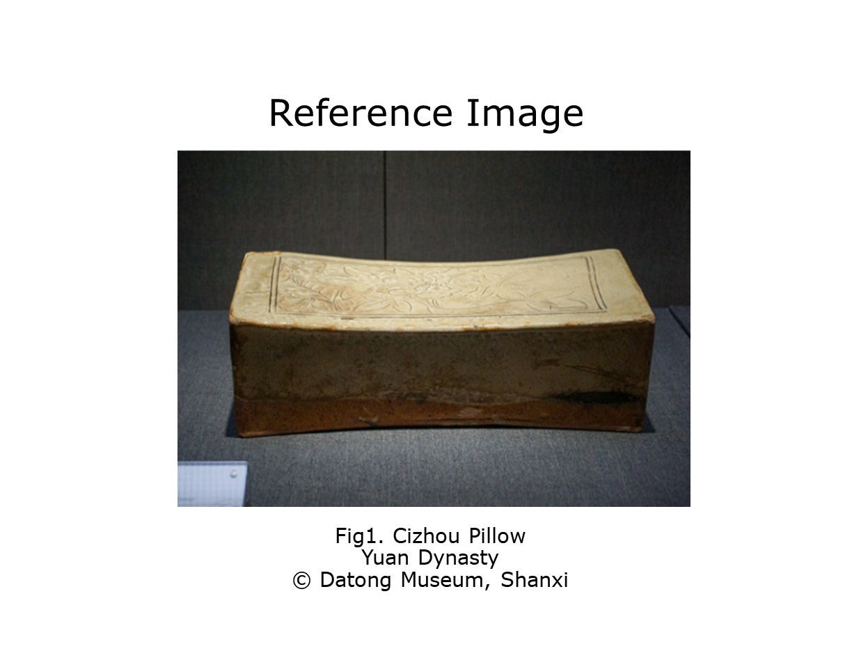 Cizhou Rectangular Pillow with Carved Decoration, Yuan Dynasty