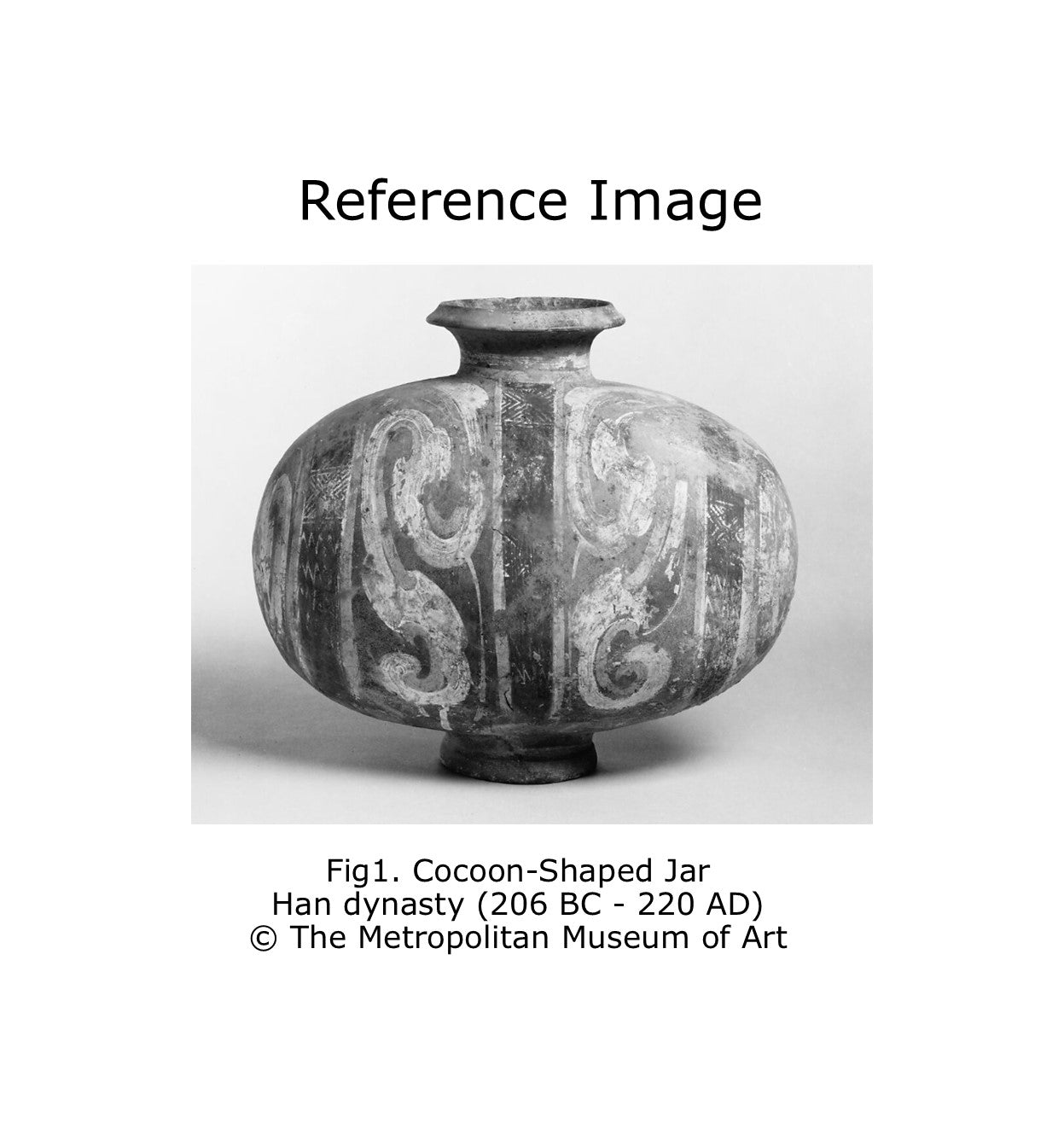 COCOON-SHAPED JAR WITH CLOUD-SCROLL DESIGN, HAN DYNASTY