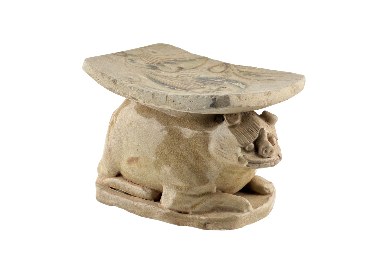CHANGSHA WARE, RARE LION FIGURINE PILLOW, TANG DYNASTY