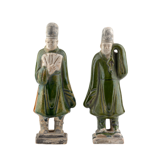 Two Green Glazed Court Figures, Ming Period