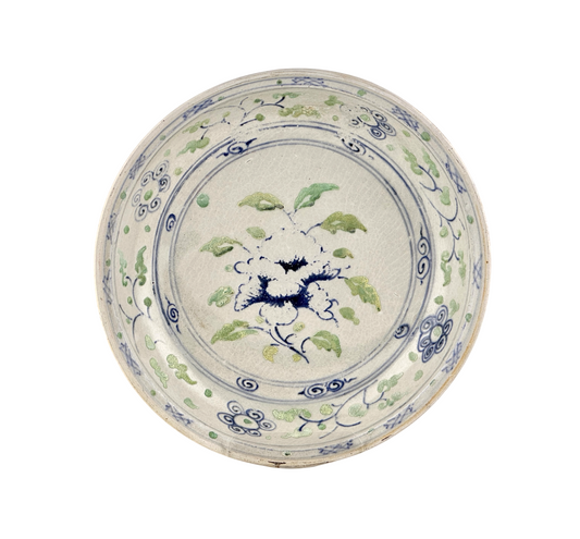 Rare Annamese Stoneware with underglaze Blue and Painted Green, 15-16th Century Vietnam