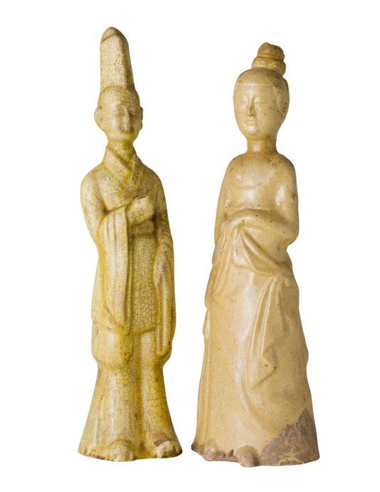 Two Straw-Glazed Pottery Figures of Court, Sui-Tang dynasty