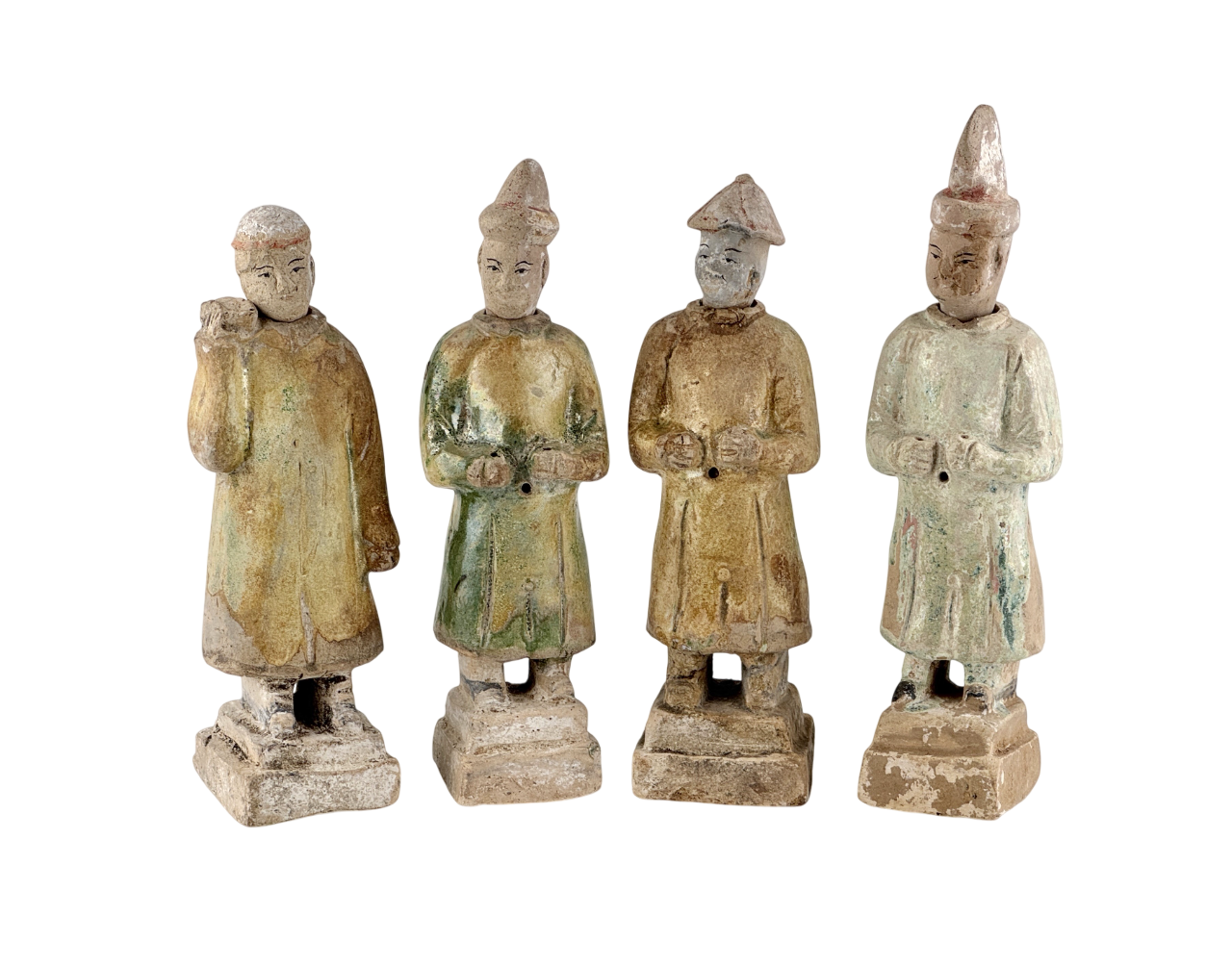 Standing Green Glazed Pottery Attendant Figures, Ming Period