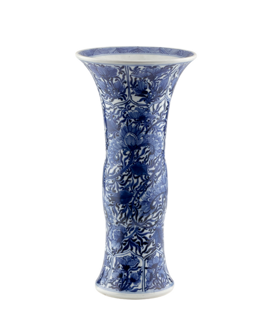 ANCIENT GU BLUE AND WHITE SHAPE VASE, QING DYNASTY, KANGXI ERA, CIRCA 1690