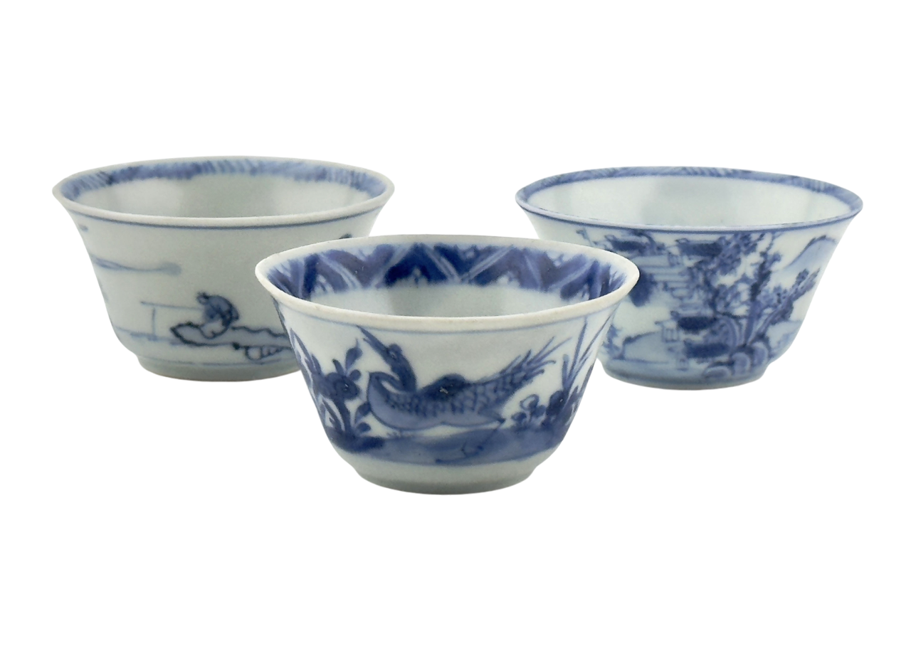 Three Chinoiserie Teabowl Set Circa 1725, Qing Dynasty, Yongzheng Reign