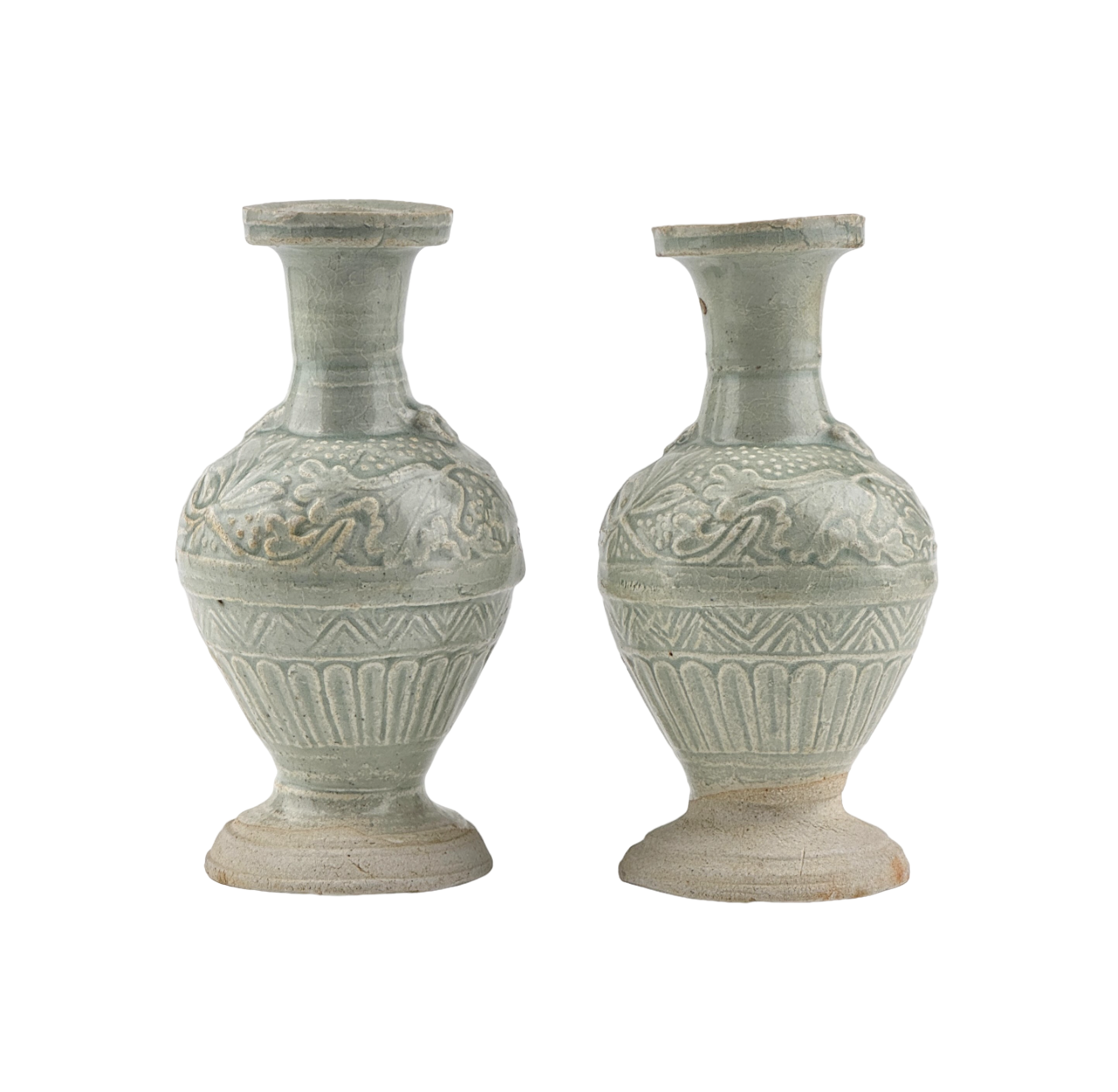 Two white ware vases with flower design, Yuan Dynasty, 14th century