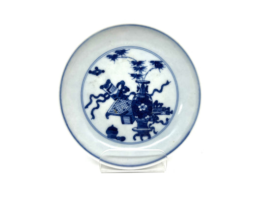 Artefacts of the Literati Pattern Blue and White Plate c 1725, Qing Dynasty, Kangxi Era