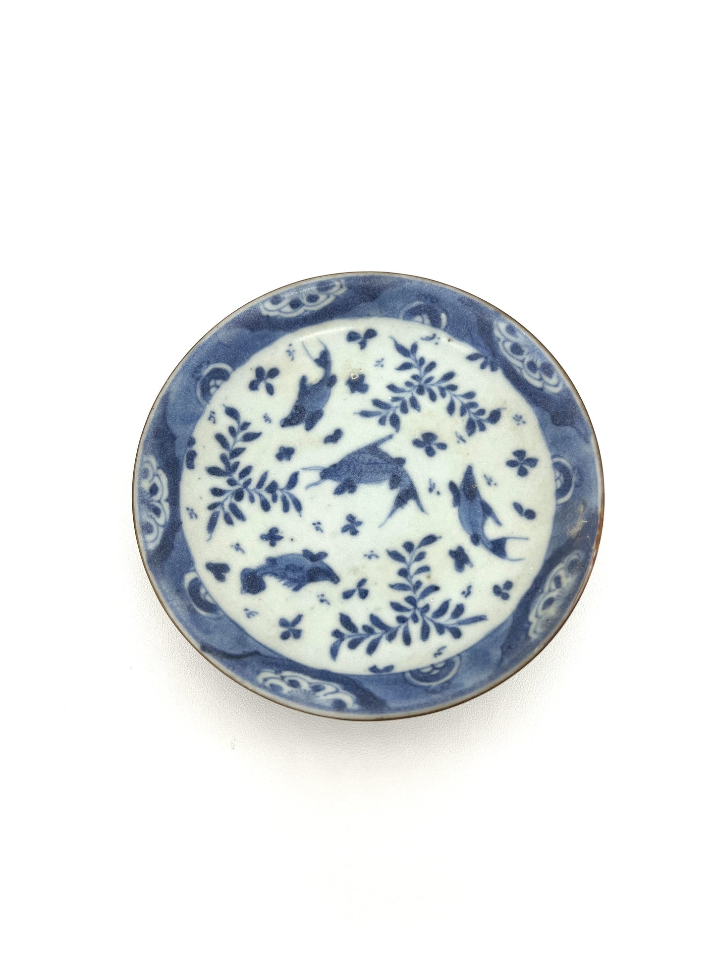 FISH AND WATERWEED PATTERN BLUE AND WHITE TEABOWL AND SAUCER SET CIRCA 1725, QING DYNASTY, YONGZHENG ERA