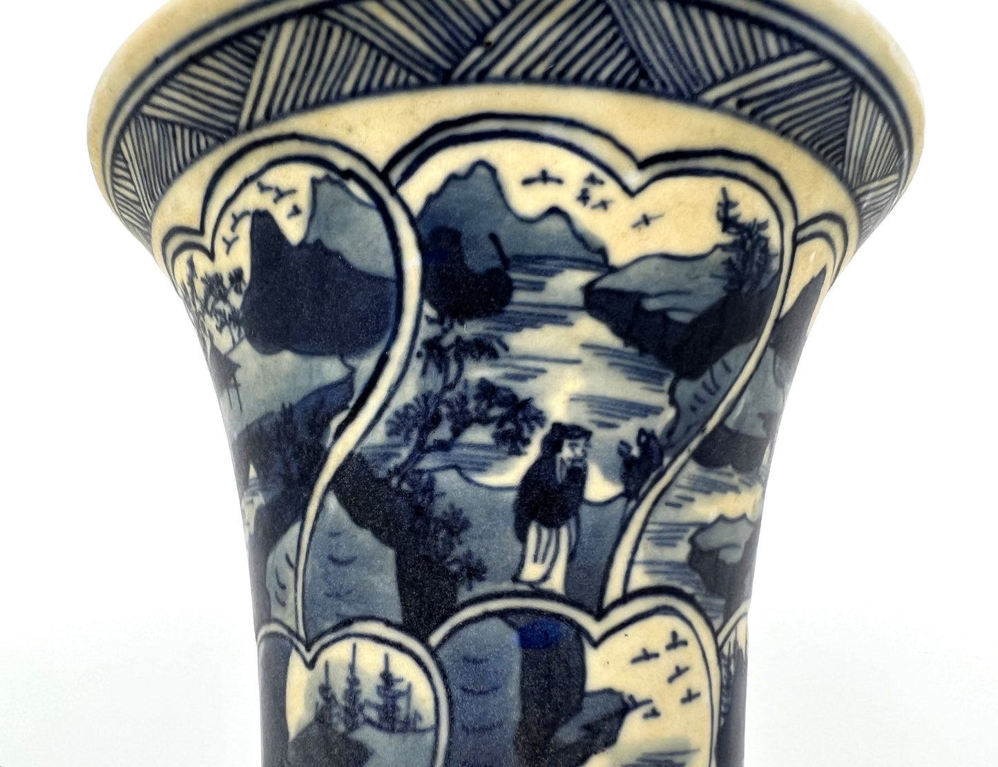 ANCIENT GU SHAPE BLUE AND WHITE 'RIVERSCAPES' VASE, QING DYNASTY, KANGXI ERA, CIRCA 1690