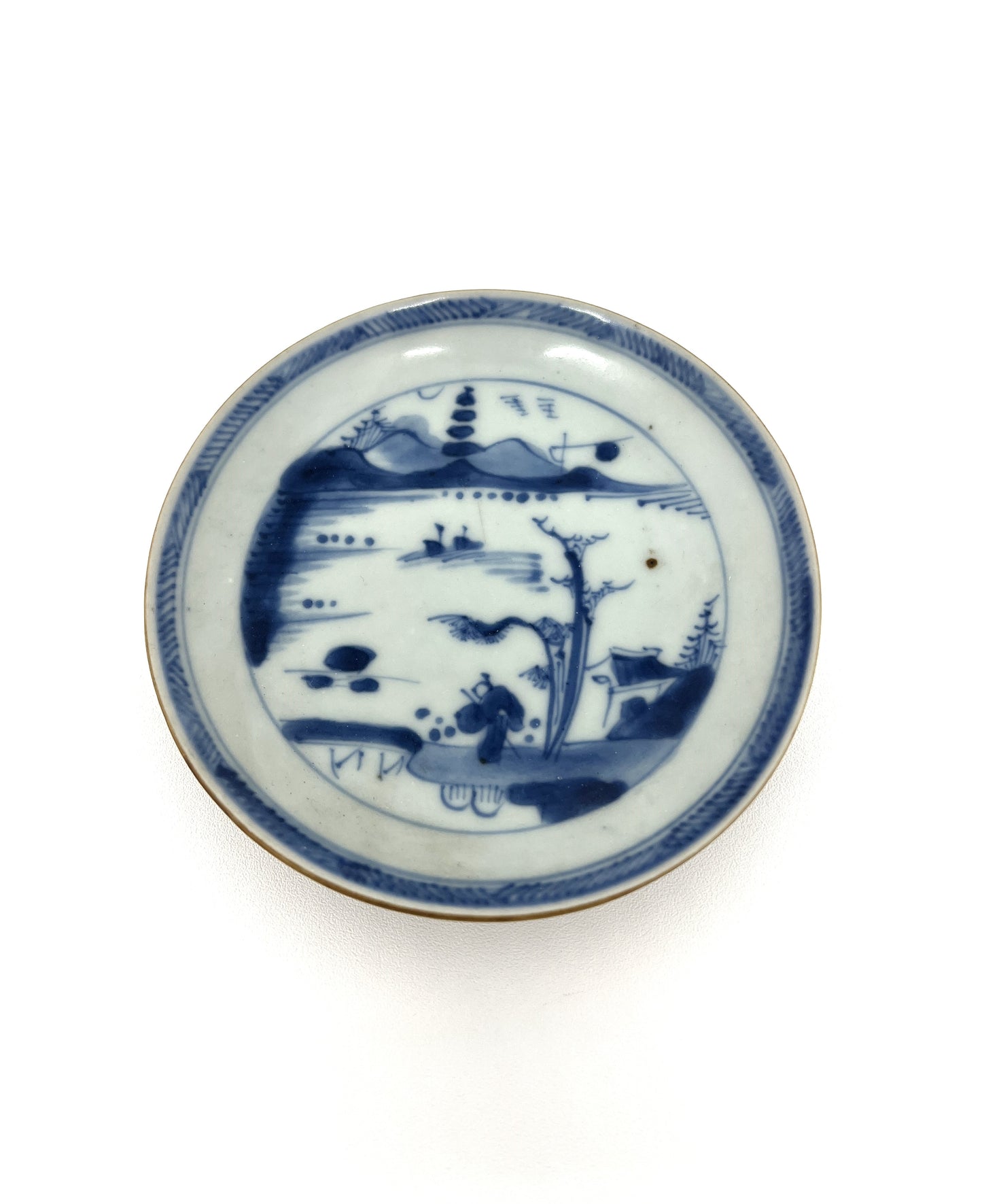 PASSING BOAT AND BRIDGE PATTERN BLUE AND WHITE TEABOWL AND SAUCER SET CIRCA 1725, QING DYNASTY, YONGZHENG ERA