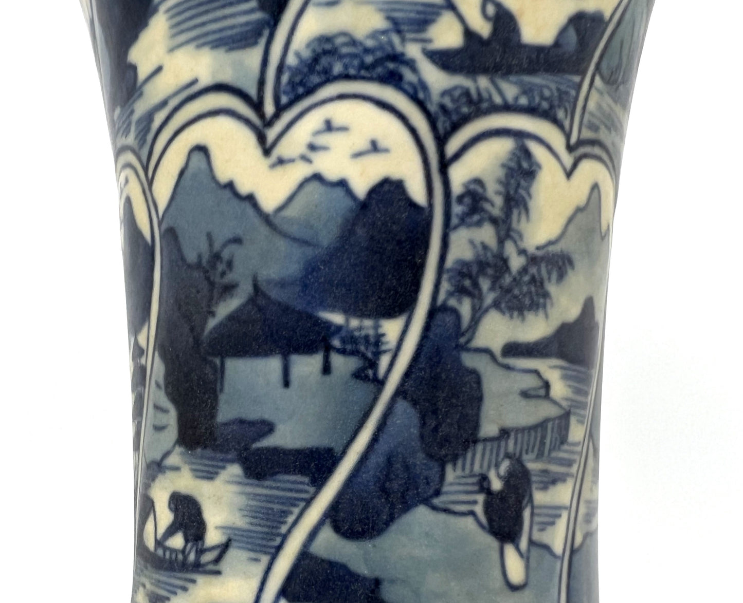 ANCIENT GU SHAPE BLUE AND WHITE 'RIVERSCAPES' VASE, QING DYNASTY, KANGXI ERA, CIRCA 1690