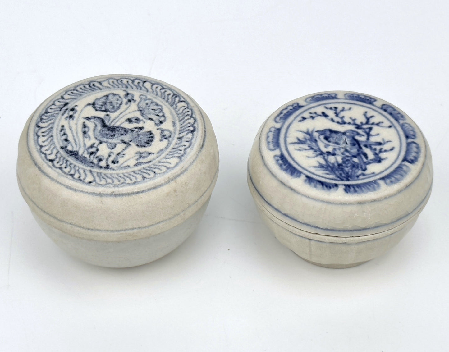 Two Annamese Miniature Covered Boxes with Bird and Plant Motif, 15th century, Le Dynasty