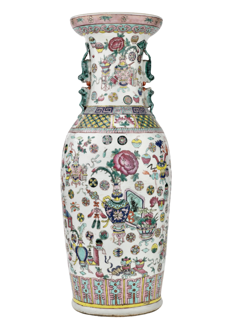 Large Chinese Enameled Famille Rose Vase, Qing Period, 19th century