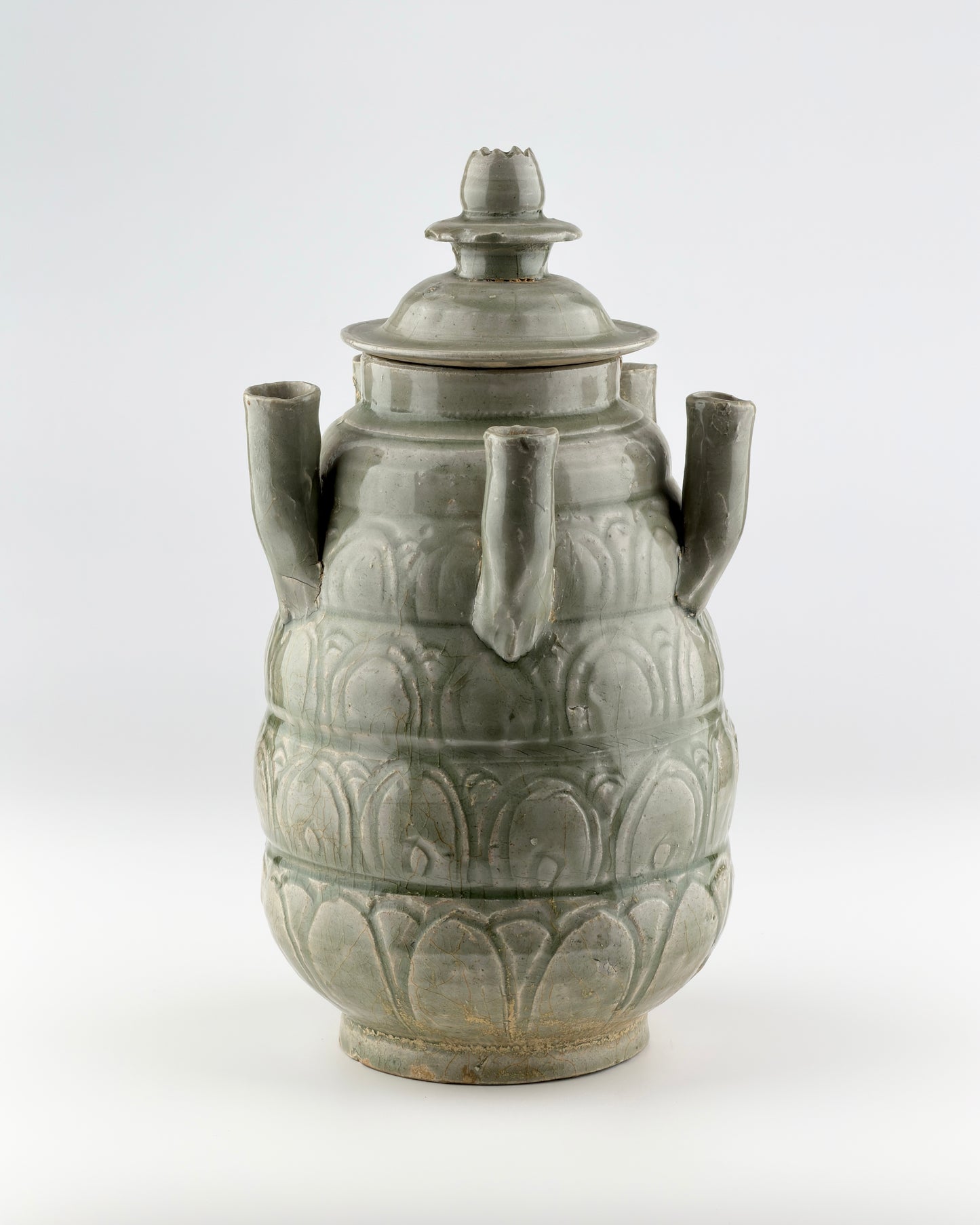 Longquan Celadon Five-Spouted Jar, Five Dynasties/Song Dynasty