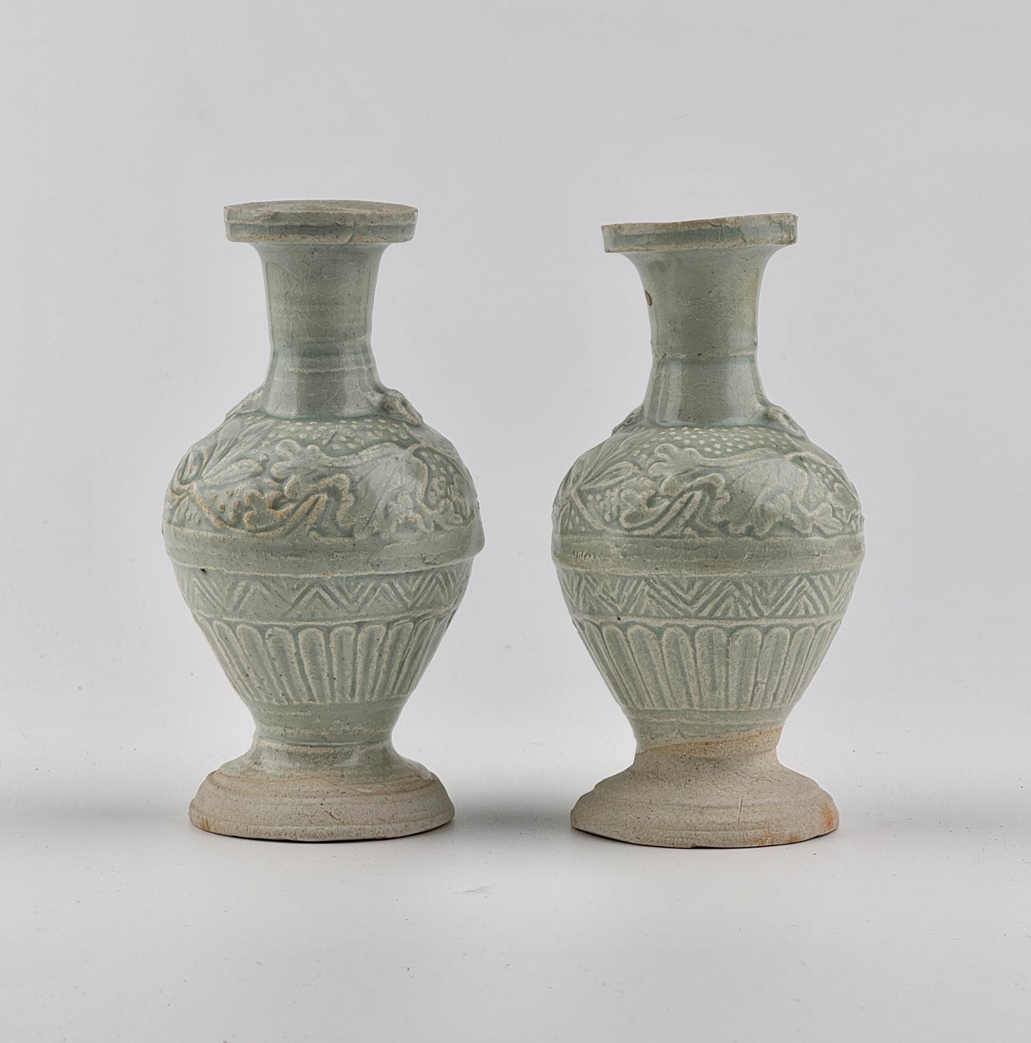 Two white ware vases with flower design, Yuan Dynasty, 14th century