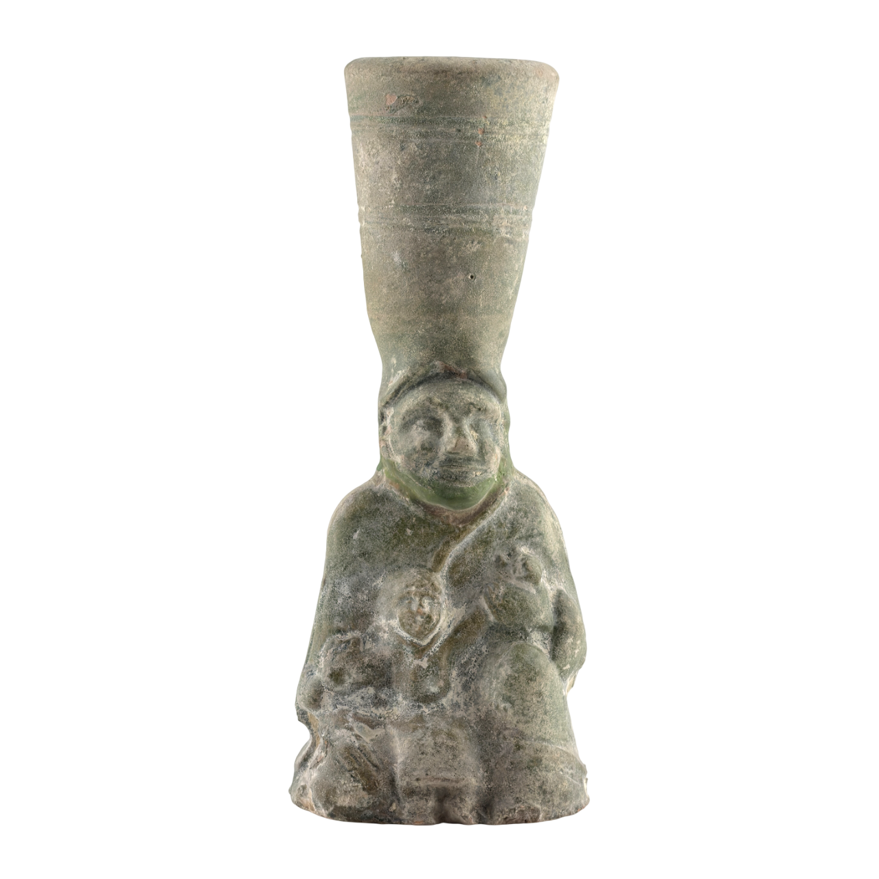 Green-glazed pottery 'figural' lamp, Han Dynasty