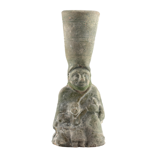 Green-glazed pottery 'figural' lamp, Han Dynasty