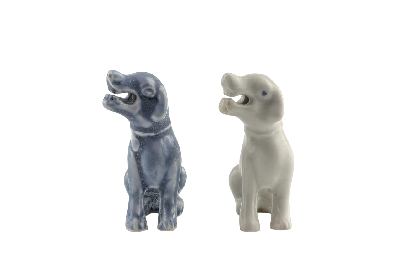 Two Miniature White Figure of Seated Hounds, Circa 1725, Qing Dynasty, Yongzheng reign