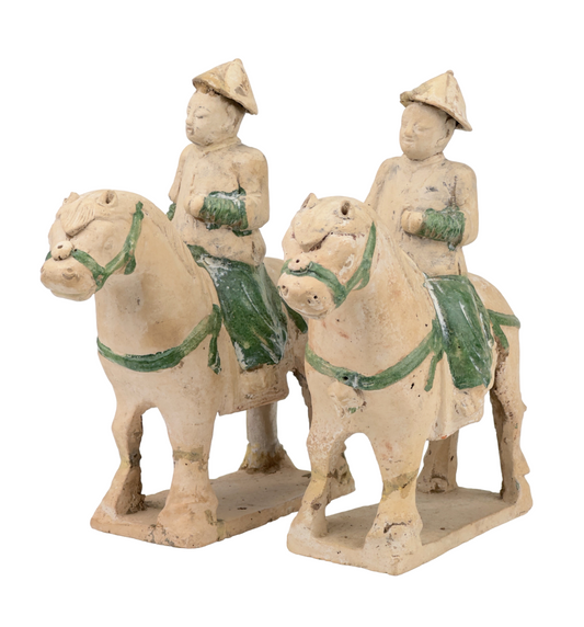 Two Green Glazed Horses and Riders, Ming period(15-16th Century)