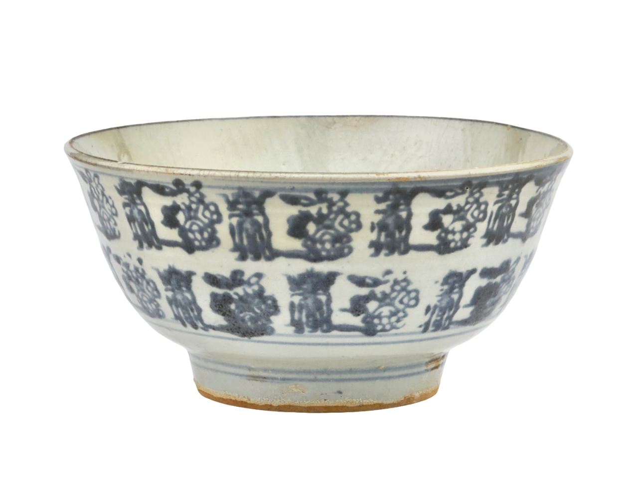 Large Block Print Blue and White Bowl c 1822, Tek Sing Cargo