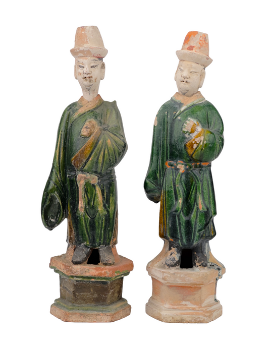 Two Large green glazed figures, Ming Period (1368-1644)