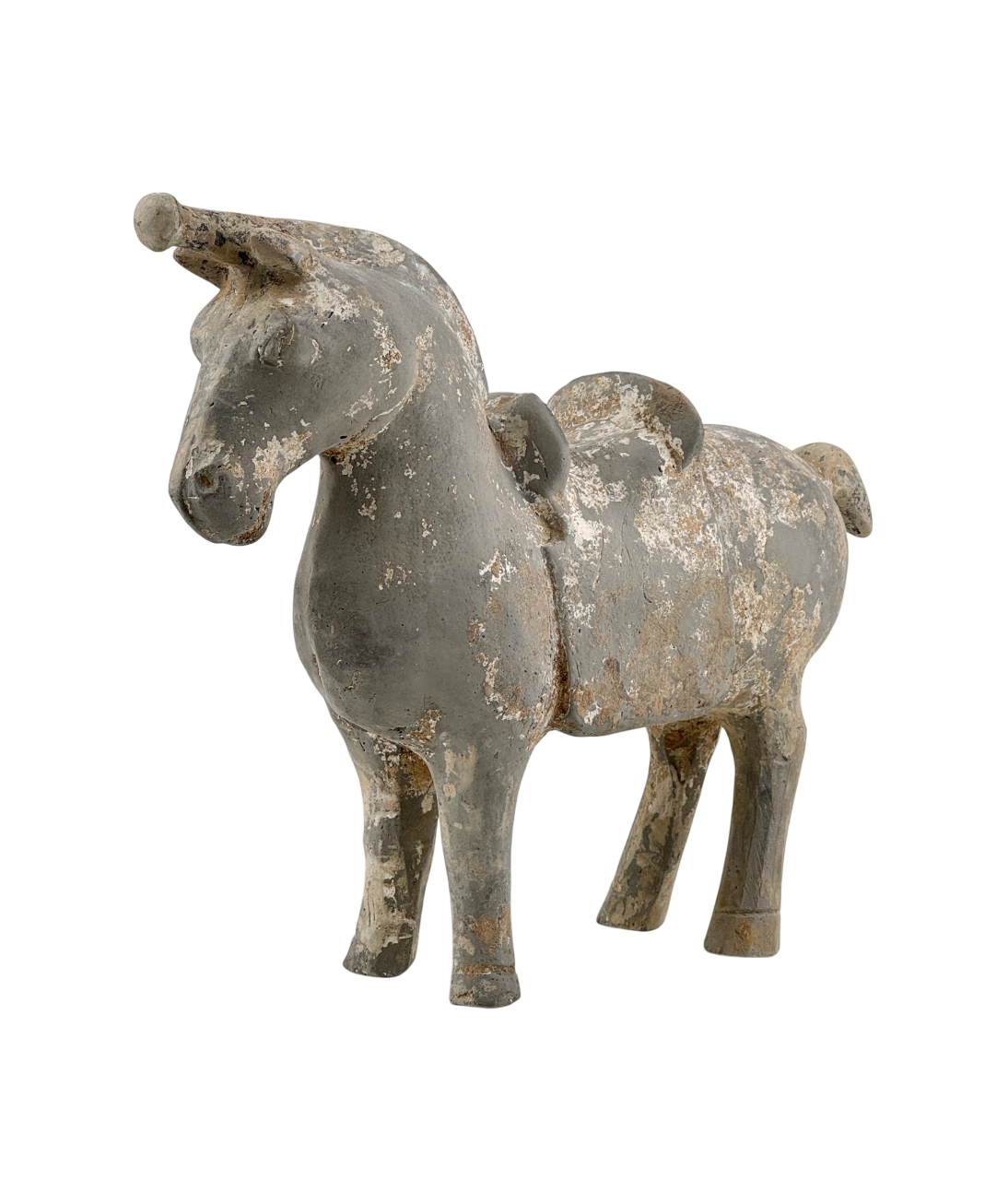 Figure of a Saddled Horse, Earthenware with traces of white slip, Western Jin-Han Dynasty