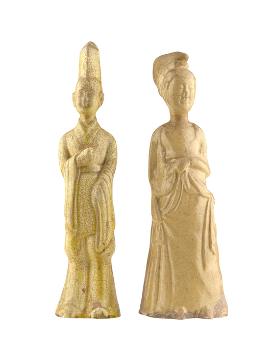 Two Straw-Glazed Pottery Figures of Court, Sui-Tang dynasty