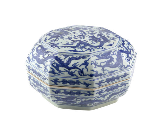 A Rare Blue And White Octagonal Box And Cover, Ming Dynasty Wanli Six-Character Mark And Period