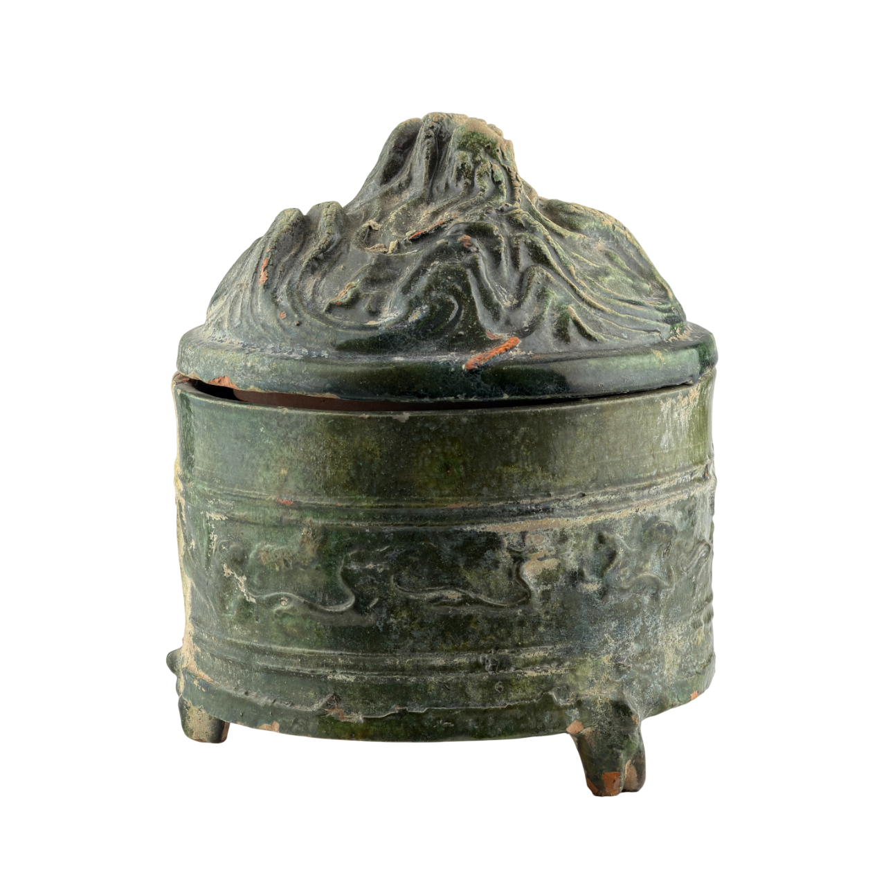 GREEN-GLAZED POTTERY TRIPOD 'HILL' JAR, HAN DYNASTY, 206 BC - 220 AD