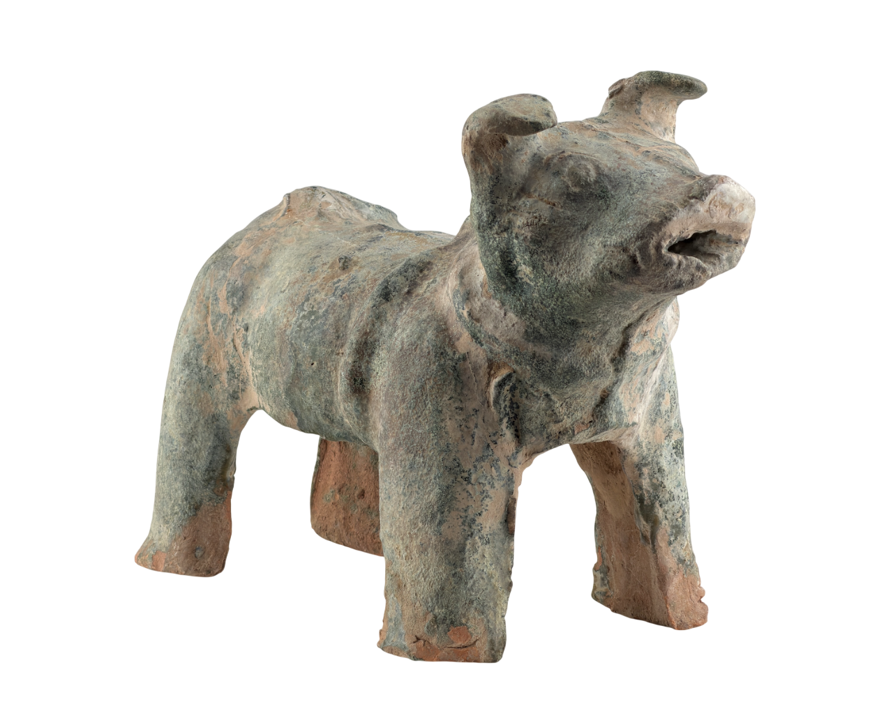 Green Glazed Red Pottery Figure of Dog, Han dynasty (206 BC-220 AD)