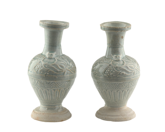 Two white ware vases with flower design, Yuan Dynasty, 14th century