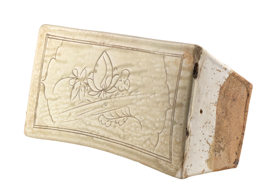 Cizhou Rectangular Pillow with Carved Decoration, Yuan Dynasty