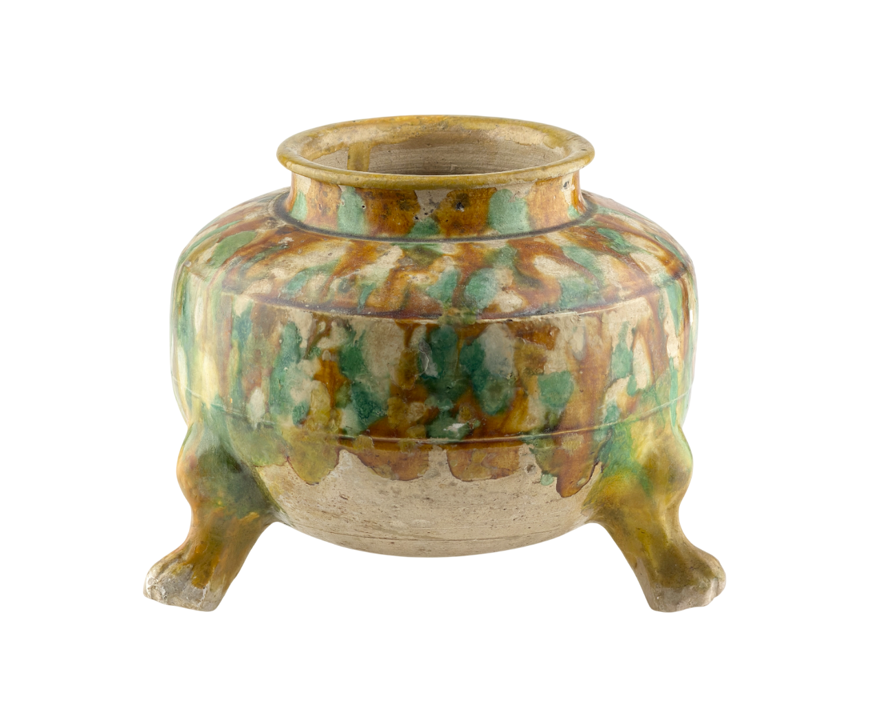 Sancai-Glazed Pottery Tripod Jar, Tang Dynasty