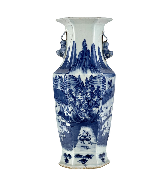 Hexagonal Porcelain Vase with Landscape Decoration, Late Qing Period