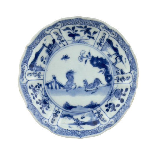 Chicken Pattern Blue and White Saucer c 1725, Qing Dynasty, Yongzheng Era