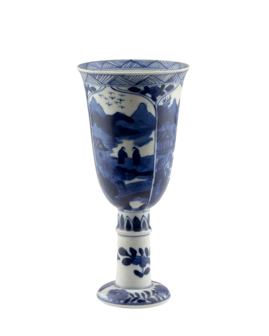 BLUE AND WHITE STEMCUP, QING DYNASTY, KANGXI ERA, CIRCA 1690