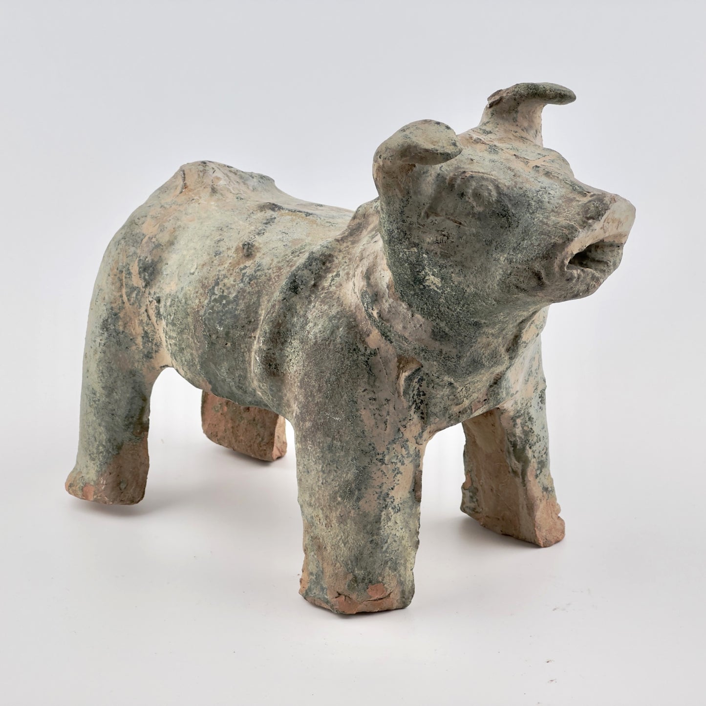 Green Glazed Red Pottery Figure of Dog, Han dynasty (206 BC-220 AD)