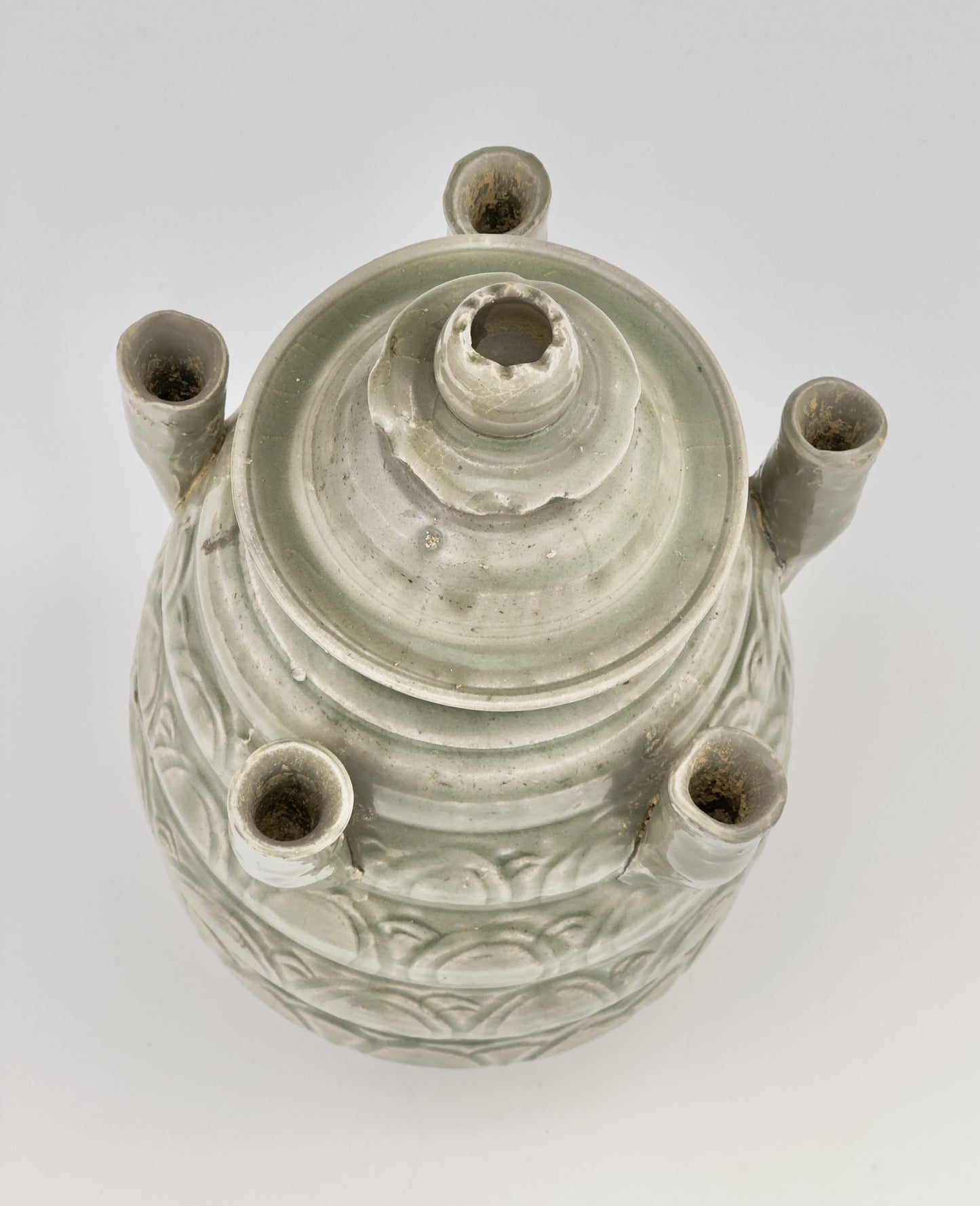 LONGQUAN CELADON FIVE-SPOUTED JAR, SONG DYNASTY (AD 960-1279)