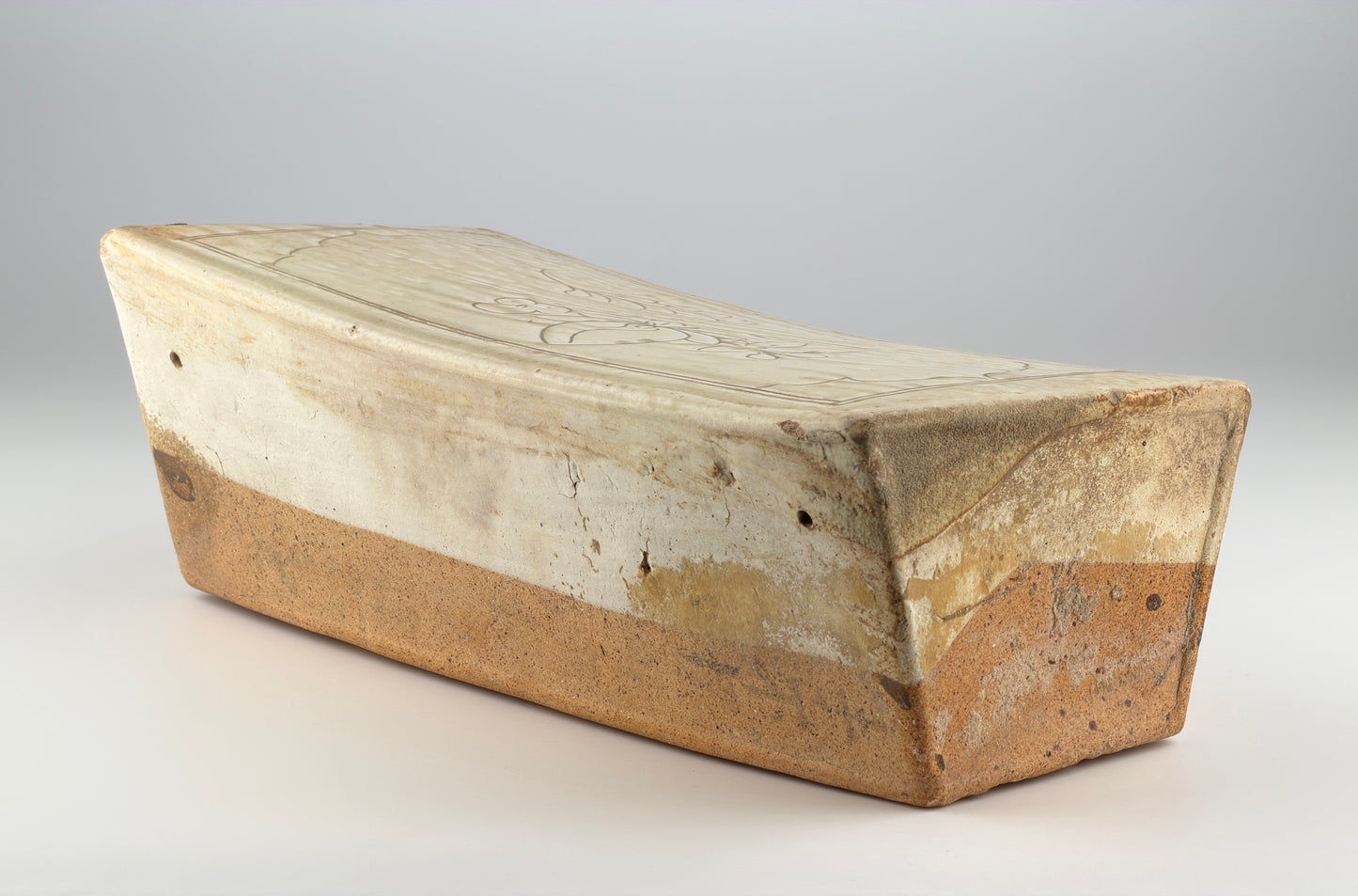 Cizhou Rectangular Pillow with Carved Decoration, Yuan Dynasty