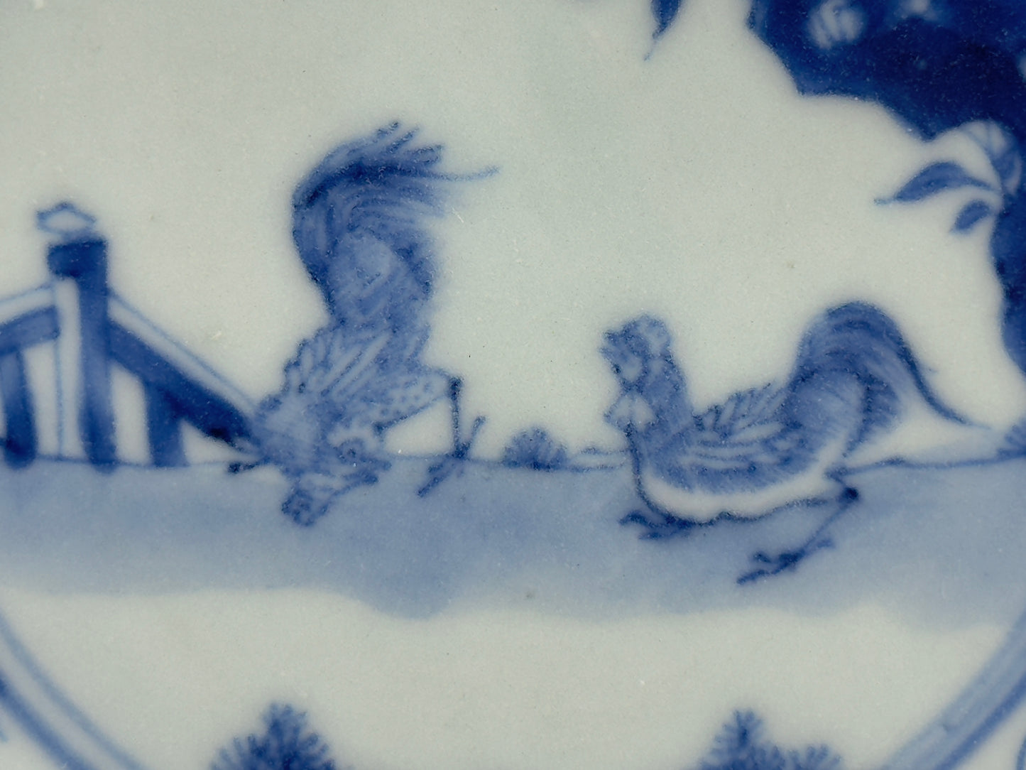 Chicken Pattern Blue and White Saucer c 1725, Qing Dynasty, Yongzheng Era