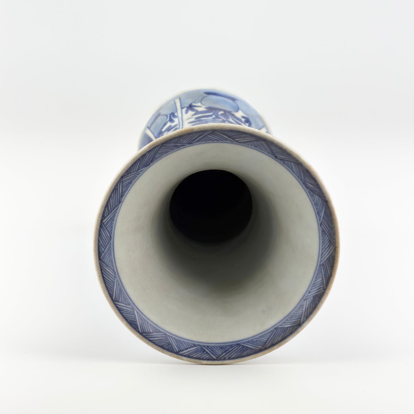 BLUE AND WHITE ANCIENT GU SHAPE 'CANAL HOUSES' VASE, QING DYNASTY, KANGXI ERA, CIRCA 1690