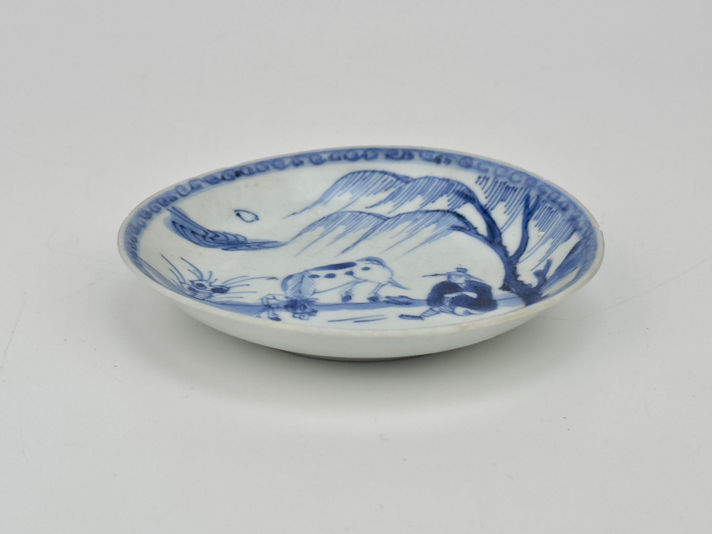 Pastoral Scene Blue And White Saucer Circa 1725, Qing Dynasty, Yongzheng Reign