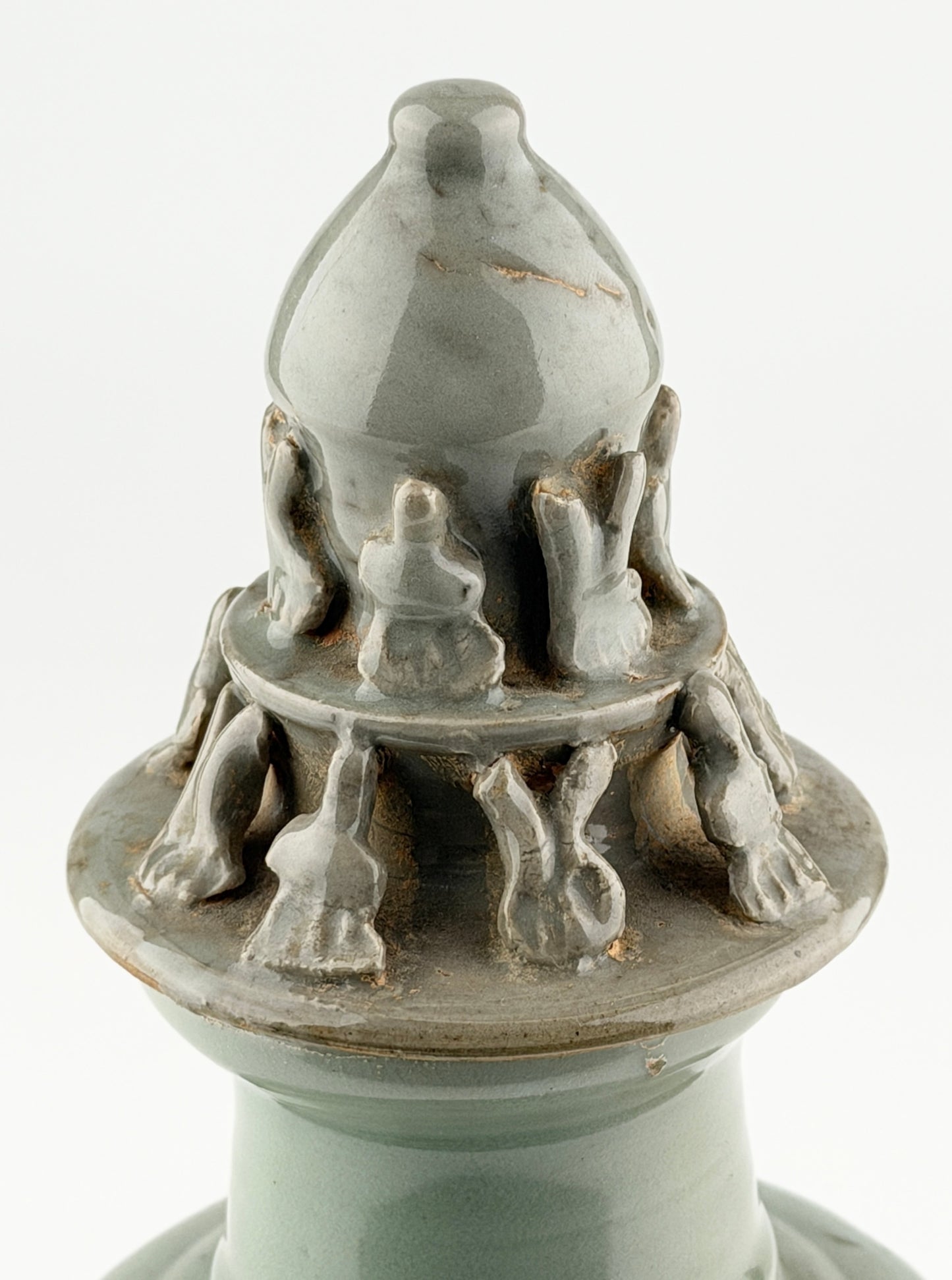 Carved 'Longquan' Celadon-glazed Funerary vase and cover, Song dynasty