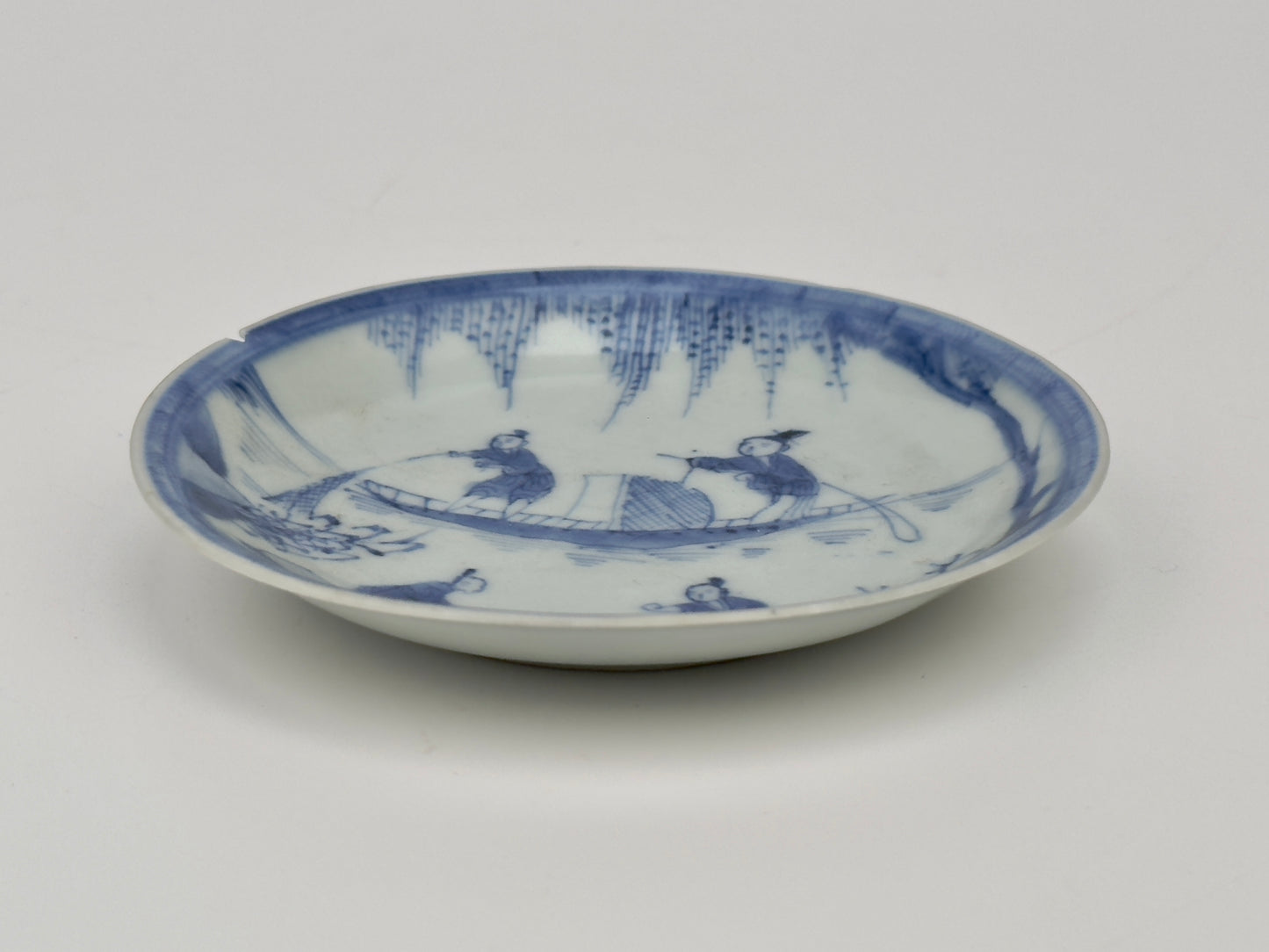 Fishing Scene Blue And White Saucer Circa 1725, Qing Dynasty, Yongzheng Reign