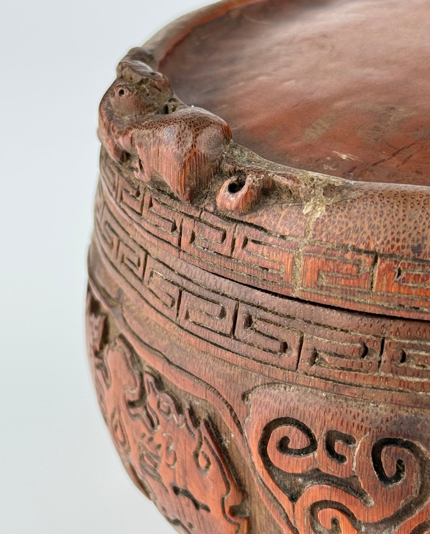 Carved Bamboo Wooden Censer and Brush Holder, Republic Period