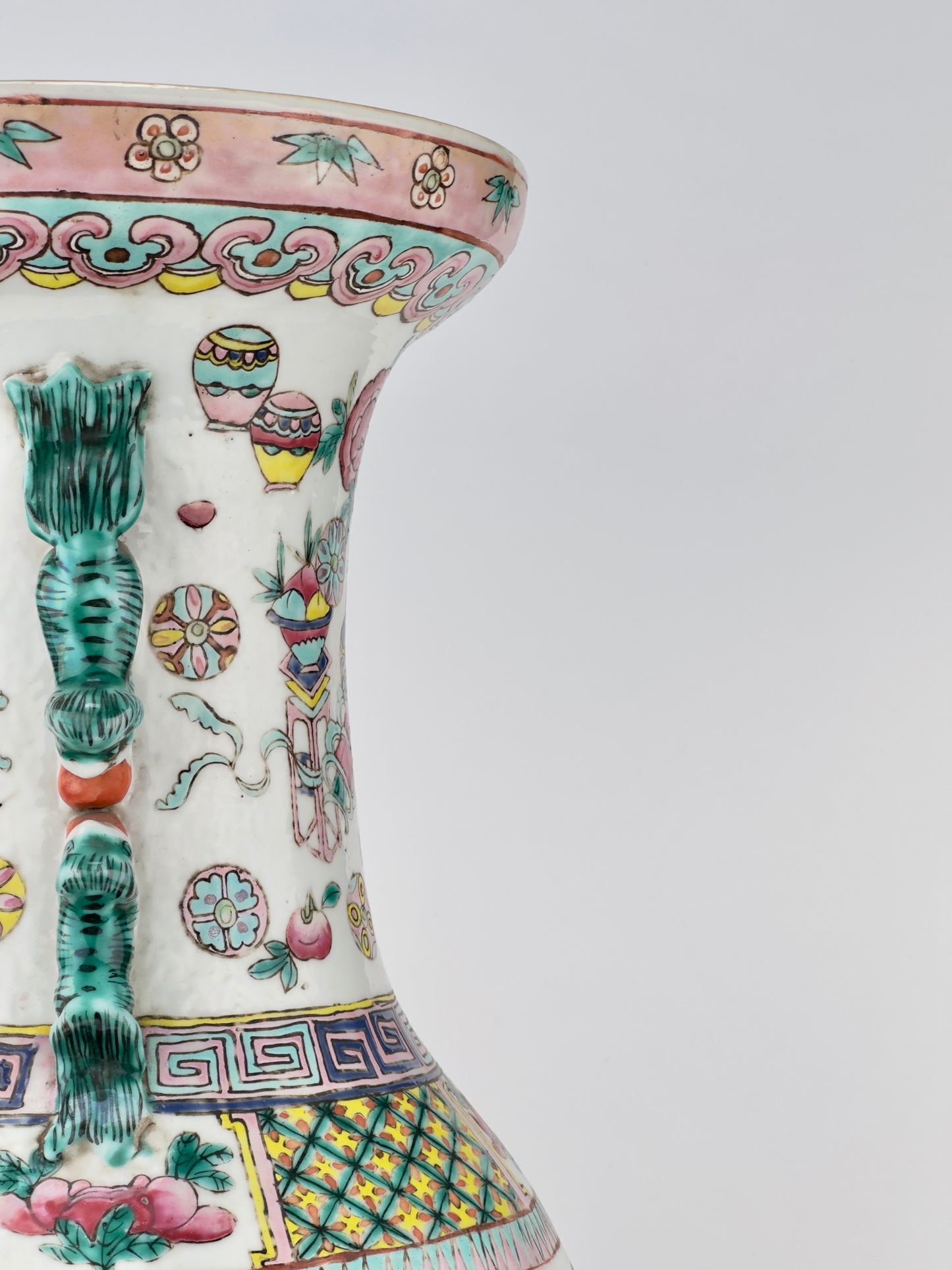 Large Chinese Enameled Famille Rose Vase, Qing Period, 19th century